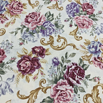 Cotton Quilting Fabric Roses Floral Bouquet Pink Purple Scrolls Vintage 4Yx42 - £15.09 GBP