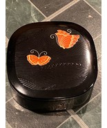 Vintage Japanese Style Trinket Box 6.5&quot; Width 2.25&quot; Tall Black w/Butterf... - £12.64 GBP