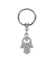  Dangling Hamsa Hand of Fatima Stainless Steel Captive Beaded Ring Piercing 12mm - £7.46 GBP