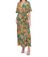 new Farm Rio Raining Bananas V-Neck Dolman Sleeves Maxi Wrap Dress in Gr... - £105.85 GBP
