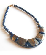Vintage Blue Japan Bead Necklace 17 Inch Gold Tribe Like Indian Beaded J... - £14.31 GBP