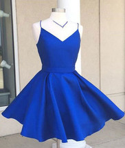 Hot Selling Spaghetti Straps Blue Short Prom Dress with Bowknot - £70.78 GBP