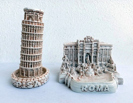 Miniature Pisa Tower &amp; Trevi Fountain Model Figurine Italy Travel Souven... - £20.18 GBP