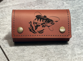 Custom Big Bass Leather Fly Fishing Wallet Real skin With 10 Black Woolly Buggy - £27.90 GBP
