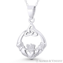 Irish Claddagh Heart Celtic Triquetra Knot Charm Pendant in .925 Sterling Silver - £20.23 GBP+