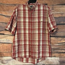 Moose Creek Shirt Mens Large? Red Plaid Seersucker Button Up Short Sleeve - £10.81 GBP