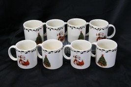 Christmas Tree Holly Santa Stoneware Mugs Lot of 8 - £28.12 GBP