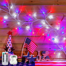 4th of July Willow Vine Lights, 10Ft 8 Modes Red White and Blue Star Vin... - $9.41
