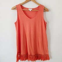 J. Jill Linen Blend Orange  Tank Tunic Length Fringe Tassel Trim Festiva... - £15.65 GBP