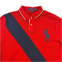 Polo Ralph Lauren Big Pony Polo Shirt Mens L Red Stripe Custom Slim Fit  - £26.49 GBP