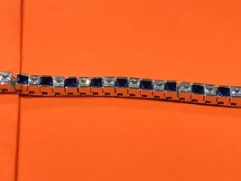 5CT Blue Sapphire &amp; Cubic Zirconia Channel Set Men&#39;s Bracelet 925 Silver - 8&quot; - £123.01 GBP