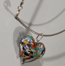 Dyadema Murano Venetian Colorful Glass Heart Pendant Necklace Omega Chain - £37.69 GBP