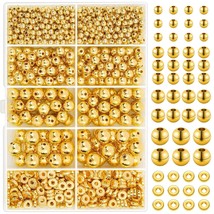 1250 Pieces Gold Spacer Beads For Jewelry Making, Gold Round Beads And Gold Flat - £10.51 GBP