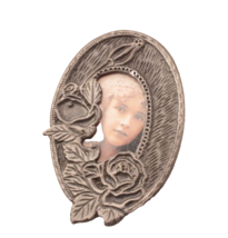 Small Photo Frame Pin Brooch Pewter Art Nouveau Style 2 X 1.3 Inches - $5.89