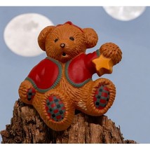 Vintage Hallmark Teddy Bear Brooch Pin Holding Christmas Star Retro 90s - £8.58 GBP