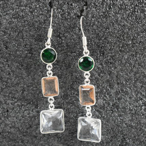 925 Argent Sterling Topaze &amp; Morganite Pierre Précieuse Main Boucles D&#39;Oreilles - £27.49 GBP