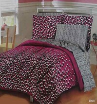 Big Cats Animal Print Plum Black Queen Comforter Sheets 7PC Bedding Set New - £90.52 GBP