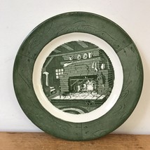 Vintage 50s Colonial Homestead Royal China Green Transferware Dinner Plate 10&quot; - £23.69 GBP