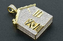 2CT Redondo Corte Diamante Personalizado Trampa Casa Colgante Charm 14K Dorado - £91.14 GBP
