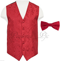 Red Paisley Vest Waistcoat &amp; Bow tie Formal Wedding Prom Tuxedo Suit 20CC - £18.91 GBP+