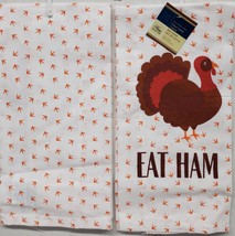 2 Thin Flour Sack Kitchen TOWELS(15&quot;x25&quot;)FALL,THANKSGIVING Day Turkey,Eat Ham,Hc - £8.56 GBP