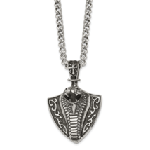 Chisel Stainless Steel Antiqued Polished and Textured Snake on Shield Pendant on - £38.30 GBP