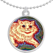 Louis Wain Psychedelic Cat Round Pendant Necklace Beautiful Fashion Jewelry - £8.60 GBP