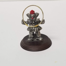 George Good Painted Pewter Circus Clown Figurine Hoop Red Hat Wood Stand - £10.22 GBP