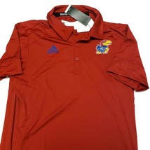 Adidas Mens Sz Large NCAA Kansas Jayhawks Tech Polo Short Sleeve Golf Shirt Red - £26.35 GBP