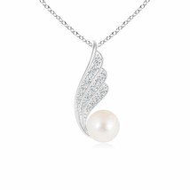 ANGARA Freshwater Pearl Angel Wing Pendant with Diamonds in 14K Solid Gold - £883.94 GBP