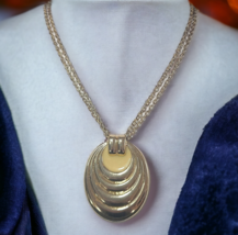 Vintage Gold Tone Cream Acrylic Pendant Double Chain Necklace Boho Chic 26&quot; - $8.59