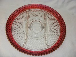 Vintage Indiana Diamond Point Glass Ruby Flash 3 Part Relish Tray 13-c - $29.93