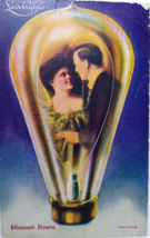 Victorian Couple Inside Light Bulb Fantasy Postcard Pleasant Lovelights ... - $15.53