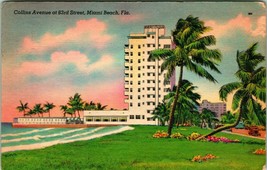 Vtg Linen Postcard - Miami Beach Florida FL - Collins Avenue at 63rd Street  - £4.19 GBP