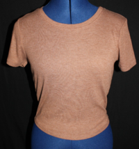Bozzolo Crop Top Tee T-Shirt Crew Neck Short Sleeve Ribbed Brown Large L - $8.99