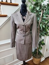 Sag Harbor Women Brown Acrylic Single Breasted Blazer &amp; Skirt 2 Piece Suit 12 - £43.45 GBP