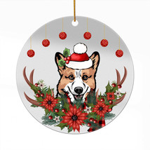 Funny Corgi Dog Wreath Christmas Ornament Acrylic Deer Anlters Gift Tree Decor - £13.14 GBP