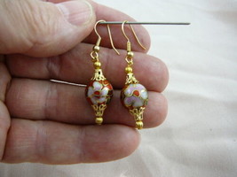 (EE600-425) 12 mm RED with pink + white flower CLOISONNE dangle EARRINGS Jewelry - £13.91 GBP