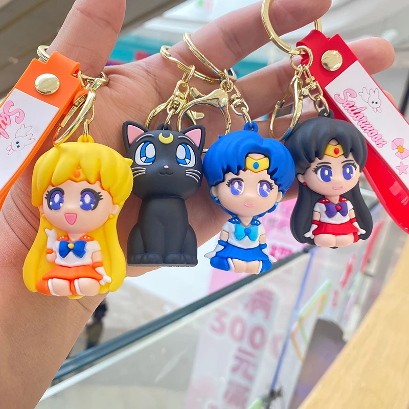 Anime Sailor Moon Keychain Luna Artemis Action Figure Tsukino Usagi Hino Rei - £9.82 GBP+