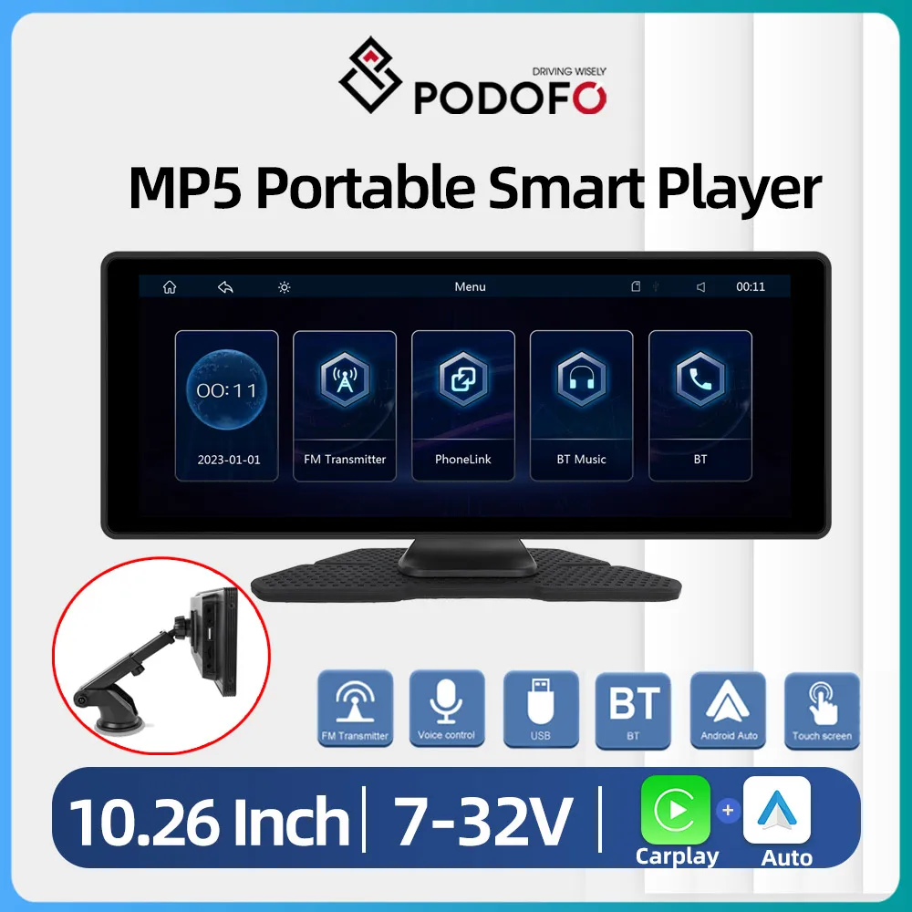 Podofo Wireless Carplay and Android Auto Car MP5 Portable Smart Player  10.26&quot; - £89.17 GBP+