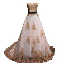 Vintage Brown Lace Long A Line Sweetheart White Prom Dress Wedding Gown US 2 - £126.22 GBP