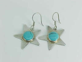 STAR Dangle EARRINGS in STERLING with Natural TURQUOISE Center-1 1/2 inc... - £43.16 GBP