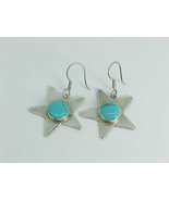 STAR Dangle EARRINGS in STERLING with Natural TURQUOISE Center-1 1/2 inches long - £44.33 GBP