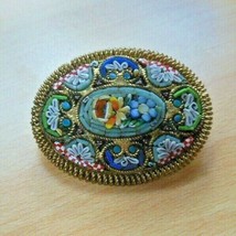 Vintage Micro Mosaic Millefiori Brooch Italy 1.5” x 1.1/8&quot; - £66.48 GBP