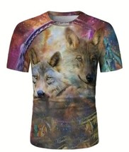 T Shirt Men Wolf Graphic Dreamcatcher Print Trendy Streetwear Silky Fash... - $17.81