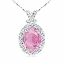 ANGARA Vintage Style Pink Tourmaline Pendant with Diamond Halo in 14K Solid Gold - £791.98 GBP