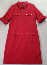 Sharagano Shirt Dress Womens Size 12 Red Polyester Long Sleeve Collared Zip Up - £20.61 GBP