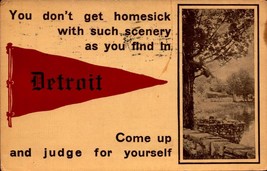 Detroit Pennant Postcard w/PHOTO-&quot;DON&#39;T Get Homesick With Such Scenery...&quot; BK56 - £4.15 GBP