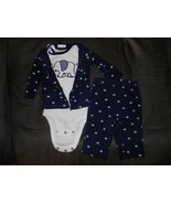 Carters Navy 3 Piece Outfit Set Elephant Theme Pants Bodysuit Top Size 3... - $29.65 CAD