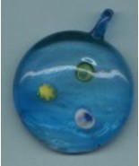 TURQUOISE GLASS PENDANT WITH MILLEFIORI FLOWERS - £4.78 GBP